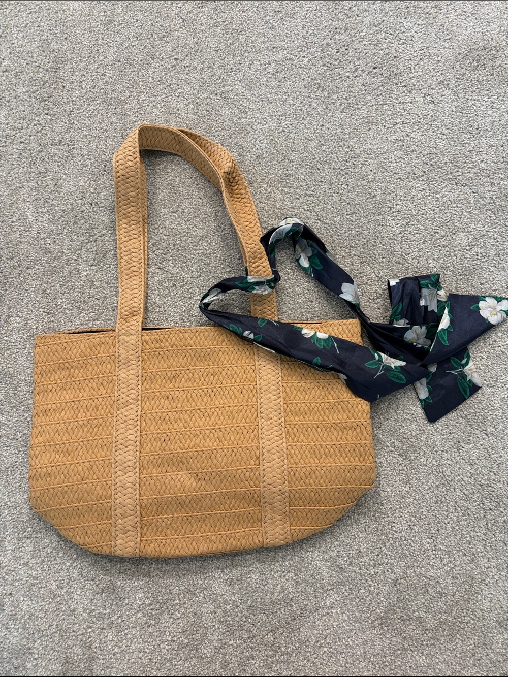Draper James Woven Tote Bag with Navy Floral Scarf